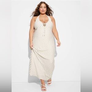 Wild Fable Women's Maxi Sundress White Striped Halter Neck‎ XXL
